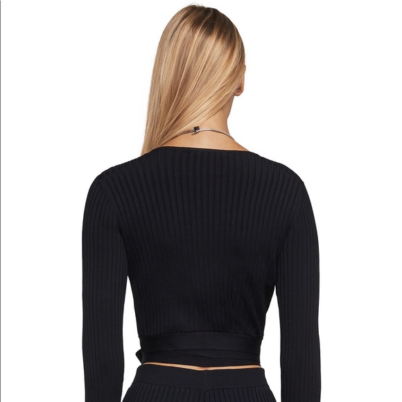 BCBG MaxAzria Knit Wrap Ribbed Crop Top in Black - Picture 3 of 8